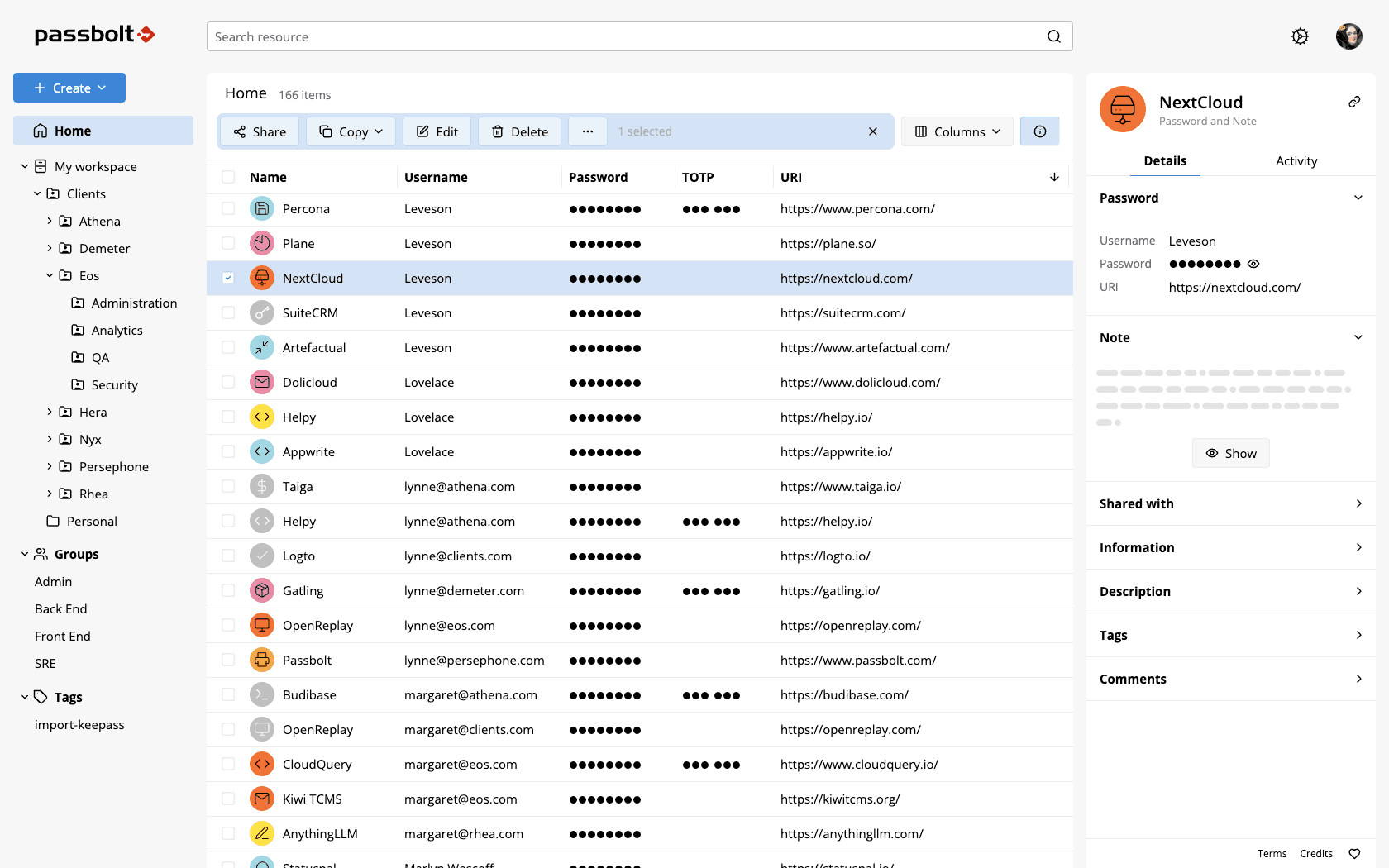 Preview of Passbolt interface